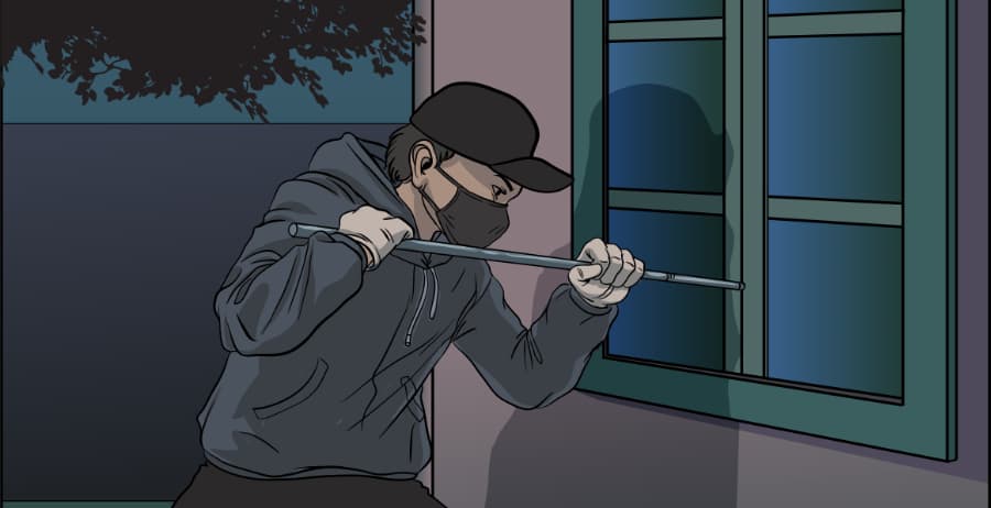 Illustration of burglar forcing entry through a window in Orlando